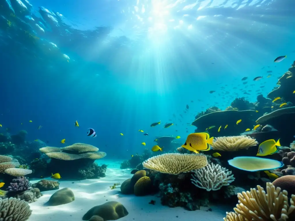 Experiencia de inmersión oceánica en realidad virtual: Imagen 8k detallada de un mundo submarino vibrante, con arrecifes de coral y peces coloridos