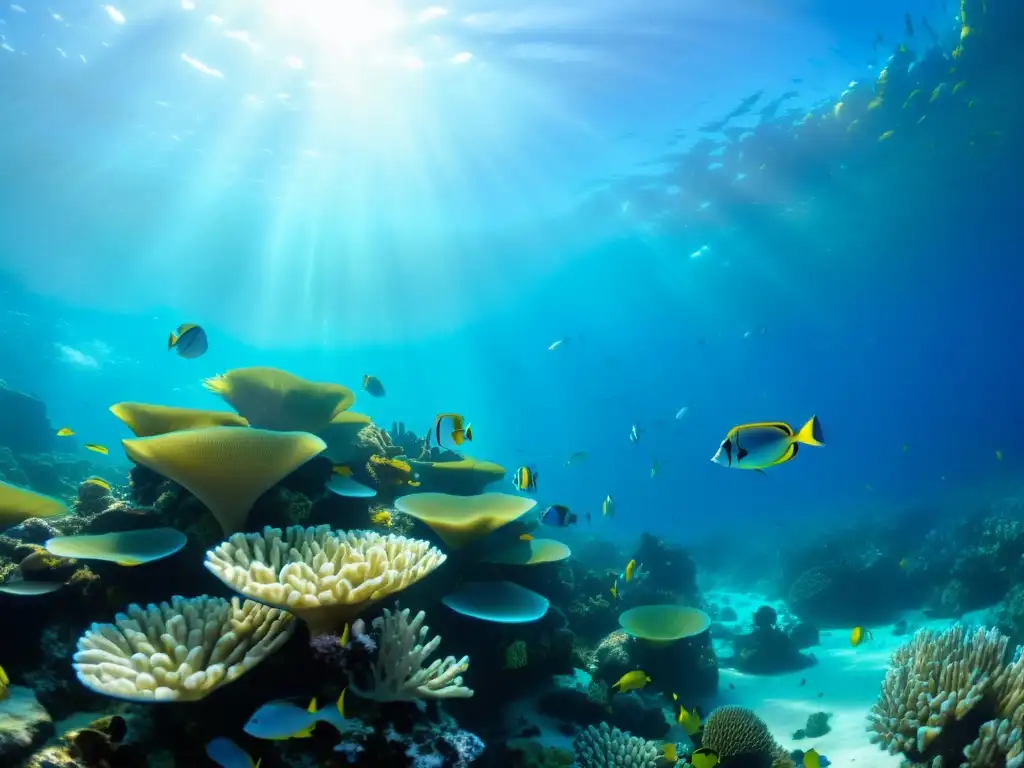 Una experiencia de inmersión oceánica en realidad virtual: un vibrante arrecife de coral lleno de vida marina, peces coloridos y aguas cristalinas