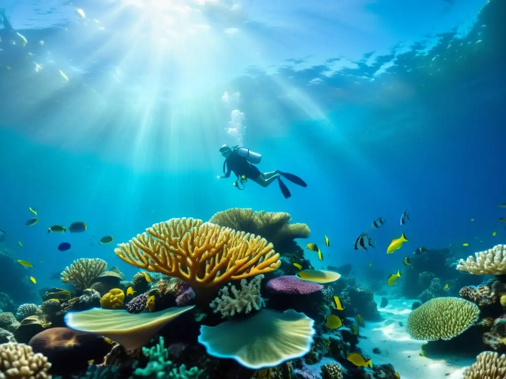 Experiencia submarina fascinante: arrecife de coral vibrante y peces coloridos bajo el agua cristalina