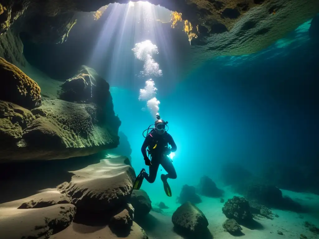 Exploración en cueva submarina con entrenamiento buceo técnico profundo