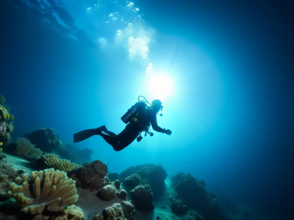 Exploración nocturna en el océano con la mejor linterna buceo nocturno, revelando maravillas submarinas en detalle