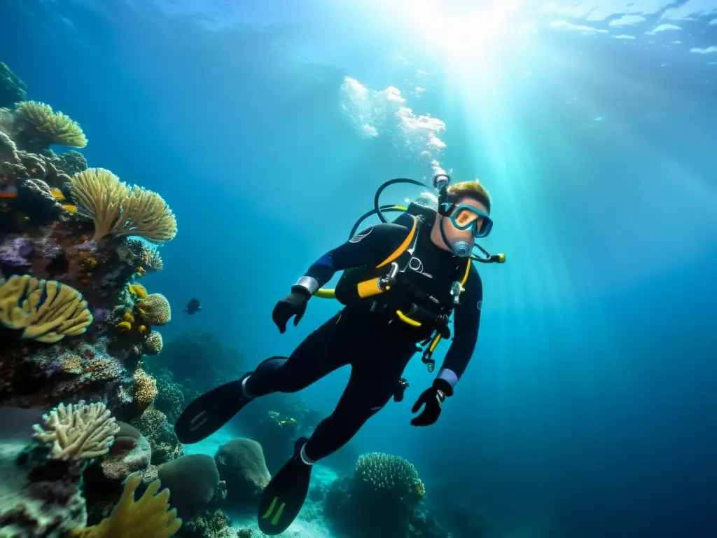 Exploración serena en el océano con kit de buceo técnico profesional