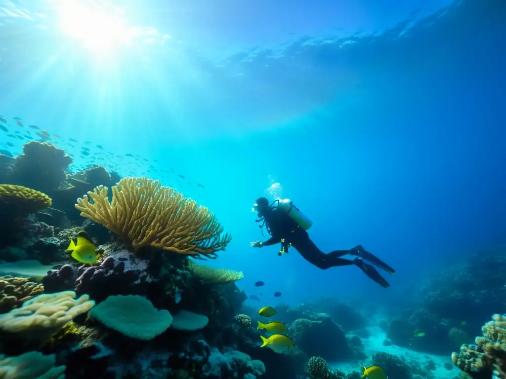 Exploración tranquila de la vida marina en un arrecife de coral vibrante, certificación de buceo con Nitrox