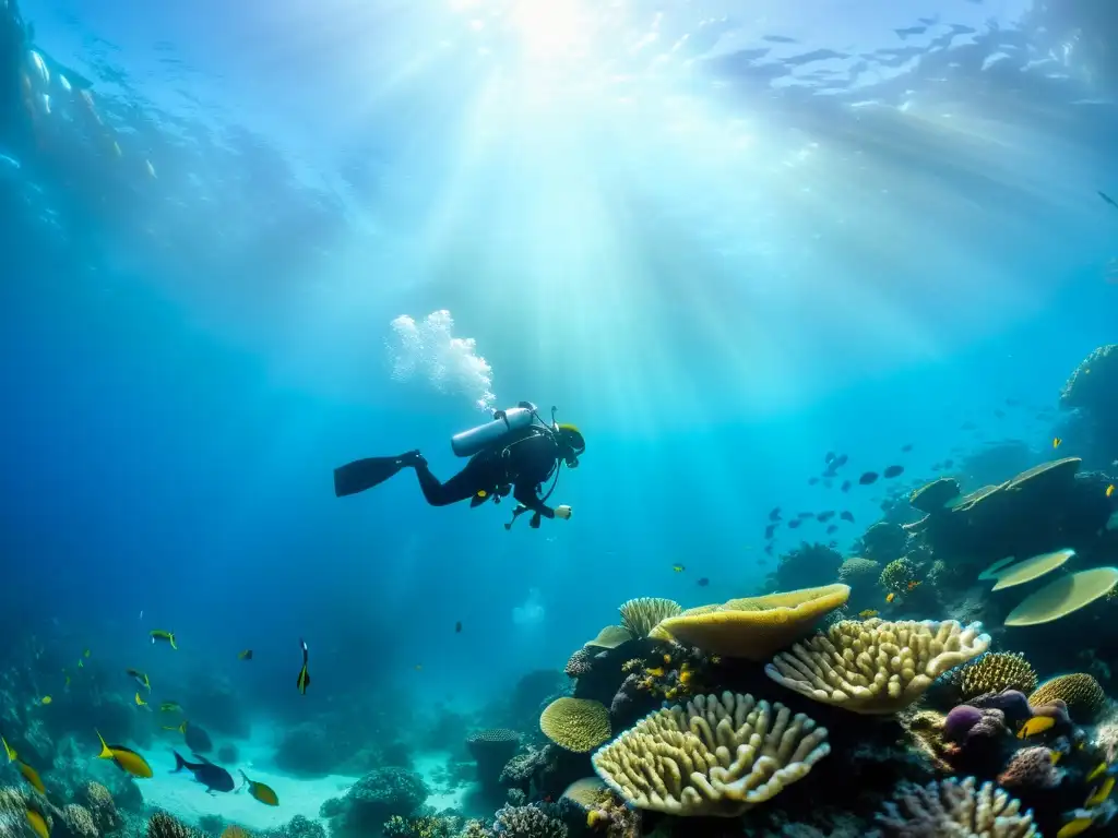 Exploradores marinos disfrutan de la impresionante belleza del arrecife de coral, rodeados de vida marina colorida y vibrante