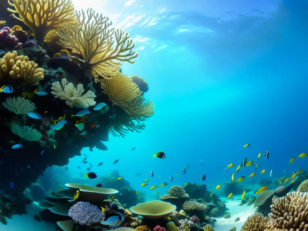 Exuberante arrecife de coral, vida marina y aguas cristalinas que destacan la importancia de preservar el equilibrio ecológico en los océanos