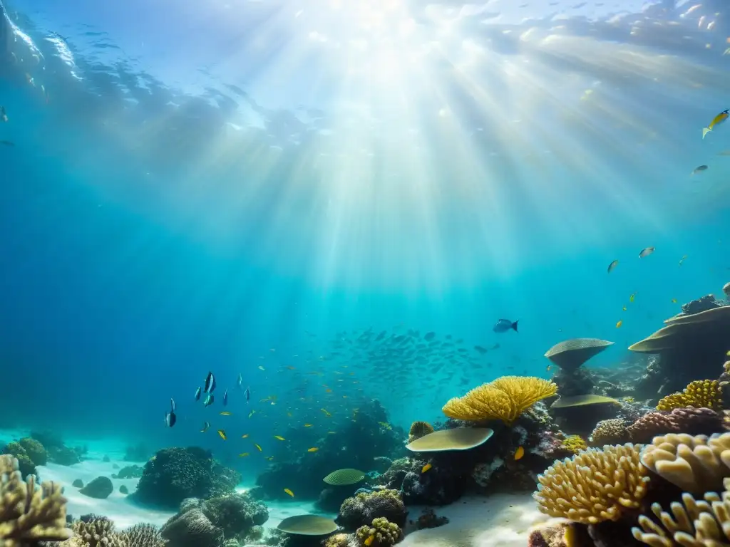 Un exuberante arrecife de coral con peces coloridos y vida marina exótica