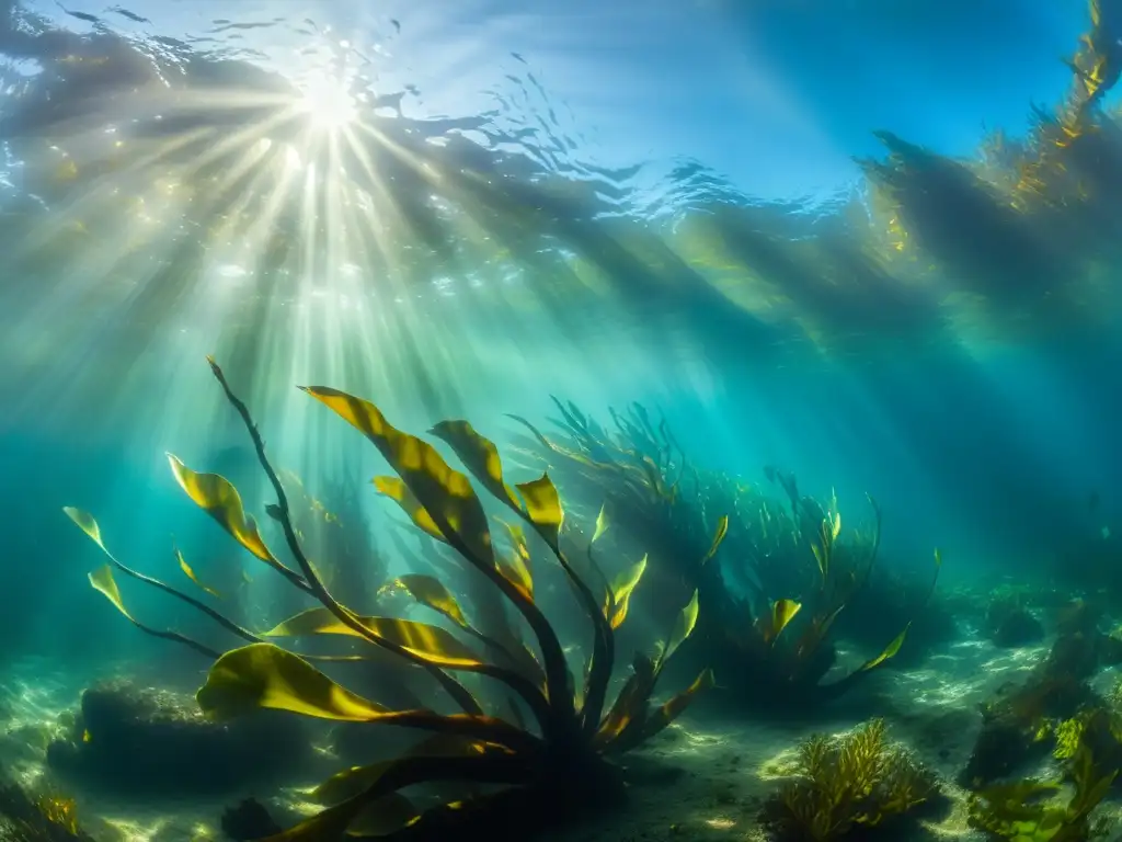 Un exuberante bosque de algas en un lago de agua fría, hogar de peces y vida acuática