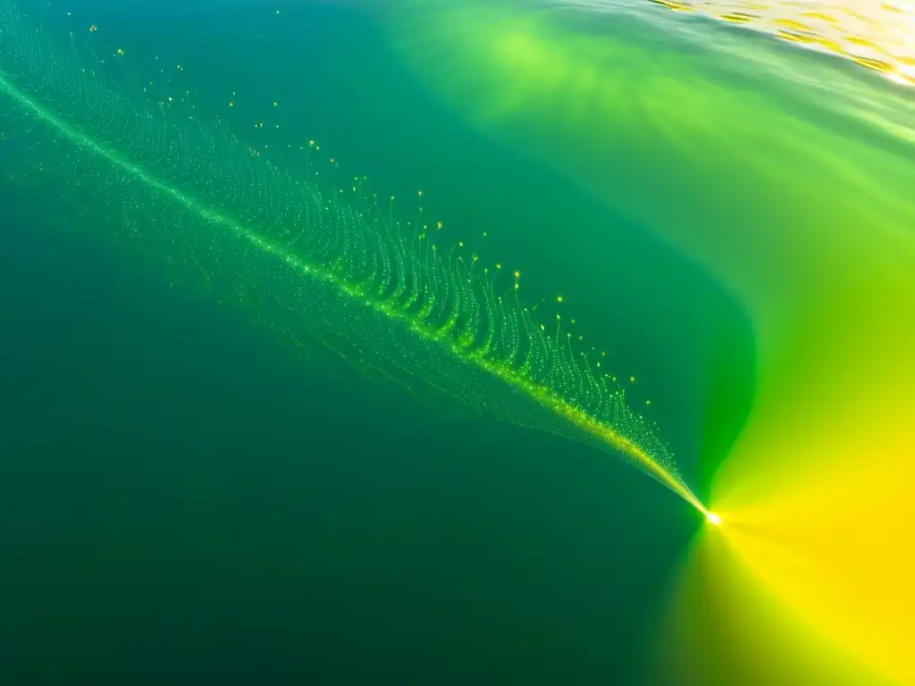 Un exuberante microcosmos de plancton flotando en un entorno acuático cristalino, cultivar plancton para acuario marino