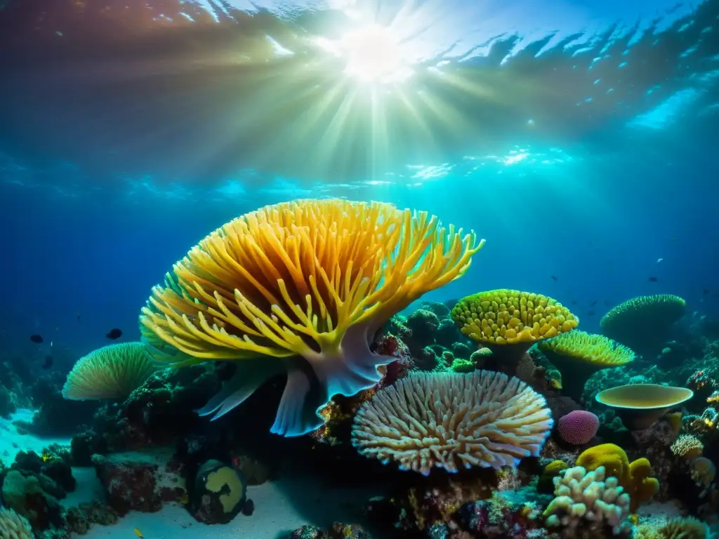 Fascinante arrecife de coral en el fondo marino, con colores vibrantes y vida marina diversa