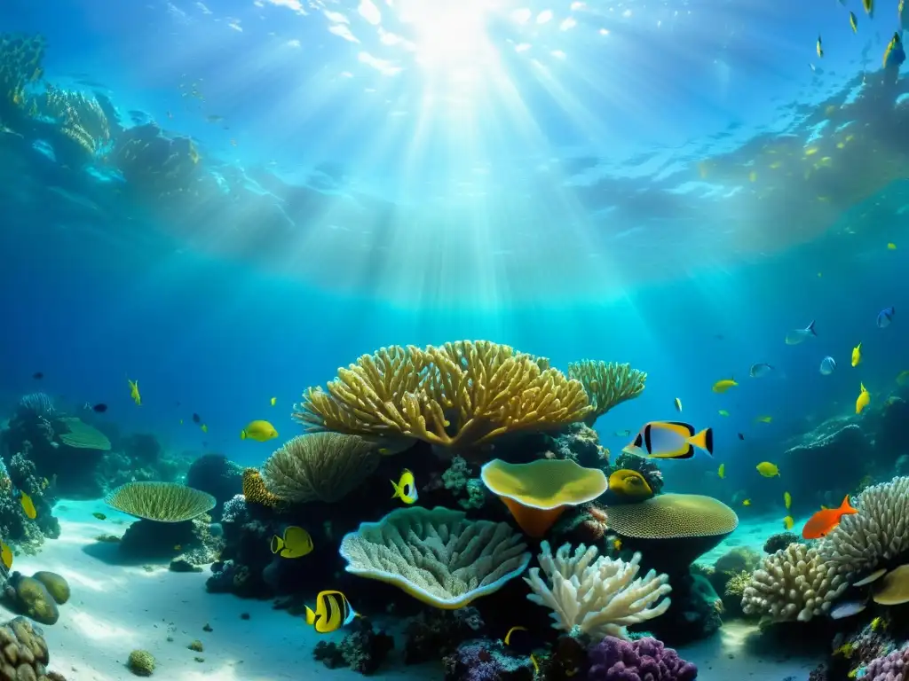 Arrecife de coral vibrante: vida marina colorida Una fascinante imagen submarina de un vibrante arrecife de coral con peces coloridos y vida marina