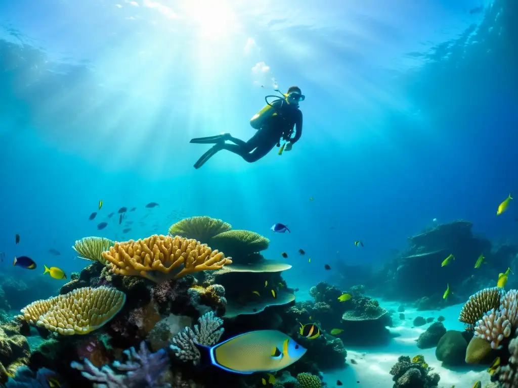 Explora el fascinante mundo submarino con la imagen de un vibrante arrecife de coral repleto de peces y vida marina