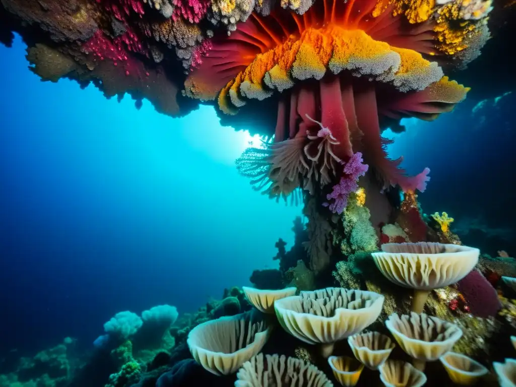 Fenómenos geológicos submarinos fosa oceánica: Espectacular vista de vida marina y aguas supercalientes en una hidrotermal profunda