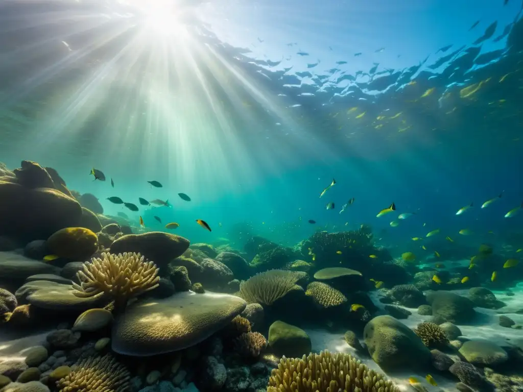 Un fondo marino rocoso con peces de arena y roca camuflaje en perfecta armonía con su entorno