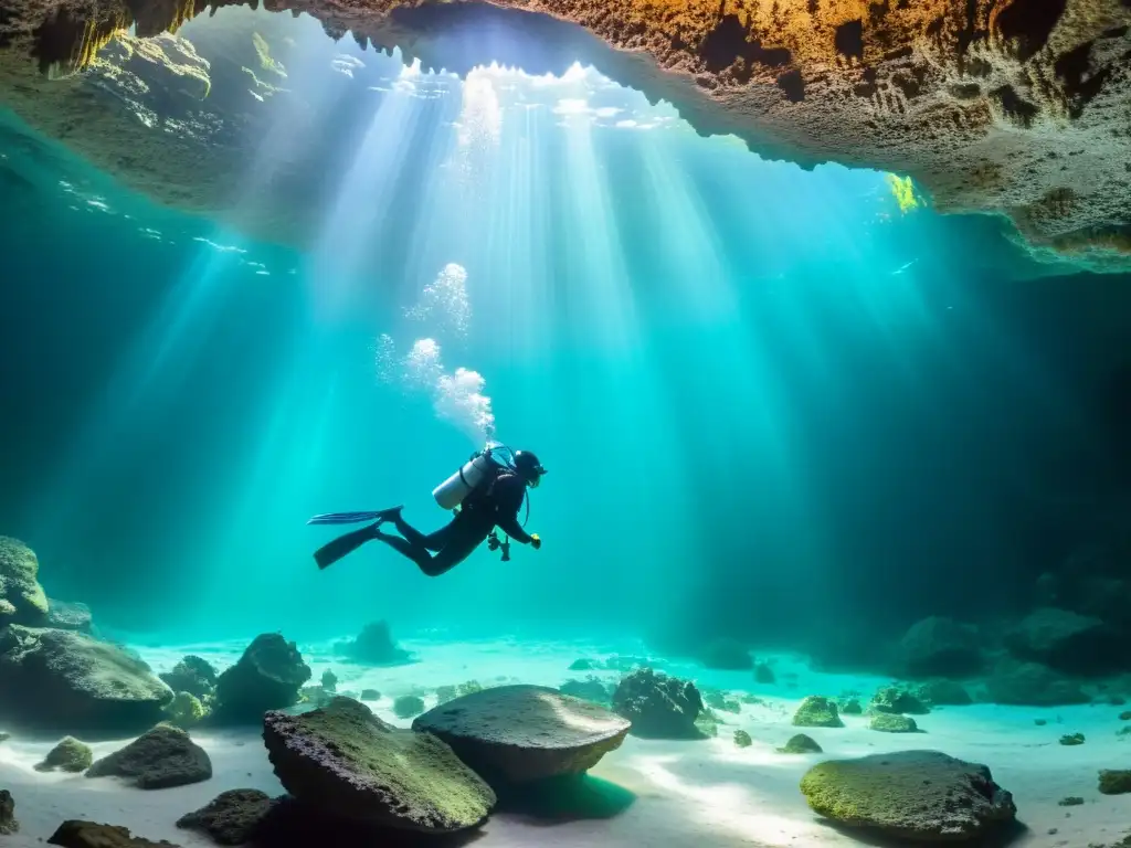 Un fotógrafo captura la belleza de una caverna subacuática, mostrando la magia de los cenotes