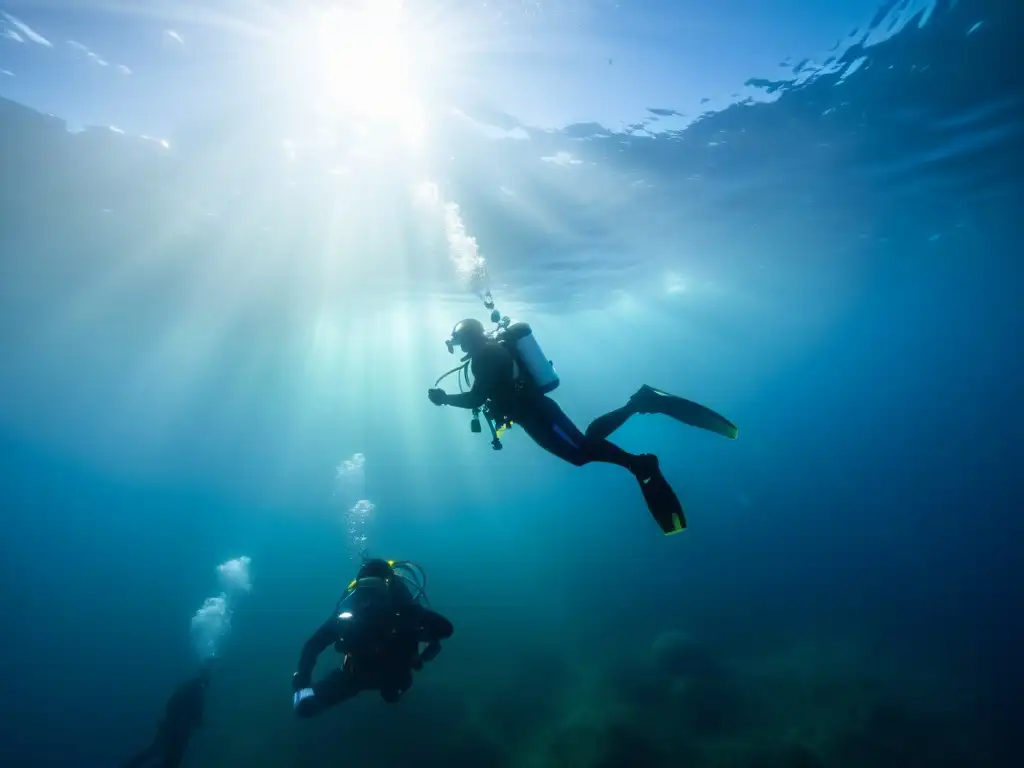 Un fotógrafo submarino profesional captura a un grupo de buceadores en aguas frías y cristalinas del Ártico, destacando los equipos para filmar en aguas frías