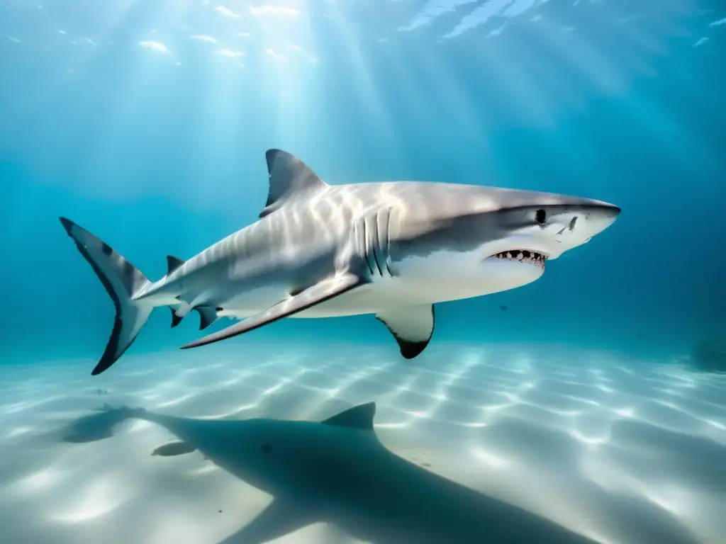 Un fotógrafo submarino ajusta técnicas seguras para filmar tiburones, capturando su gracia en el agua cristalina