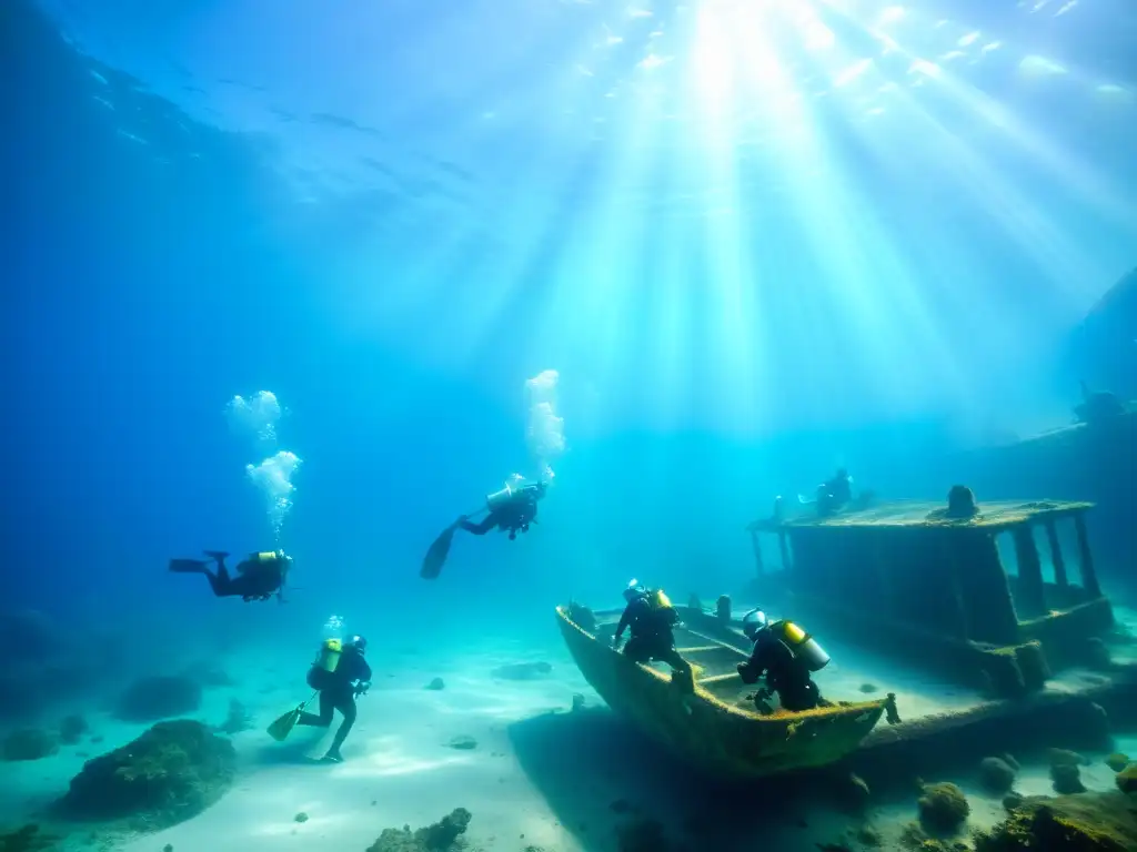 Grandes arqueólogos subacuáticos exploran un naufragio, documentando y recuperando historia bajo el mar