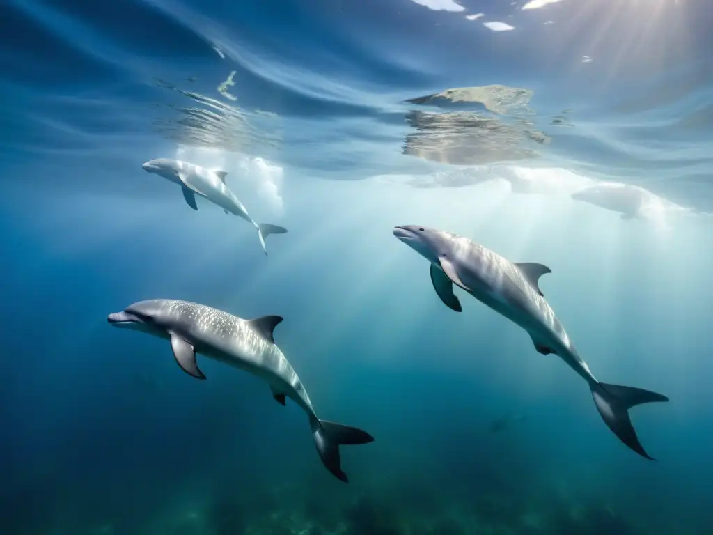 Un grupo de animales marinos lentos se desliza con gracia por el agua, transmitiendo una sensación de tranquilidad