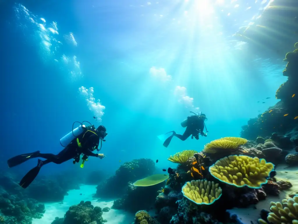 Grupo de buceadores con consideraciones médicas disfrutan del buceo adaptado en un vibrante arrecife de coral