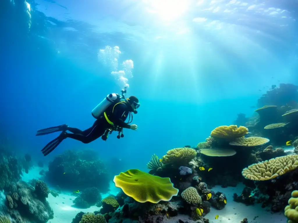 Un grupo de buceadores en entrenamiento explora un arrecife de coral vibrante