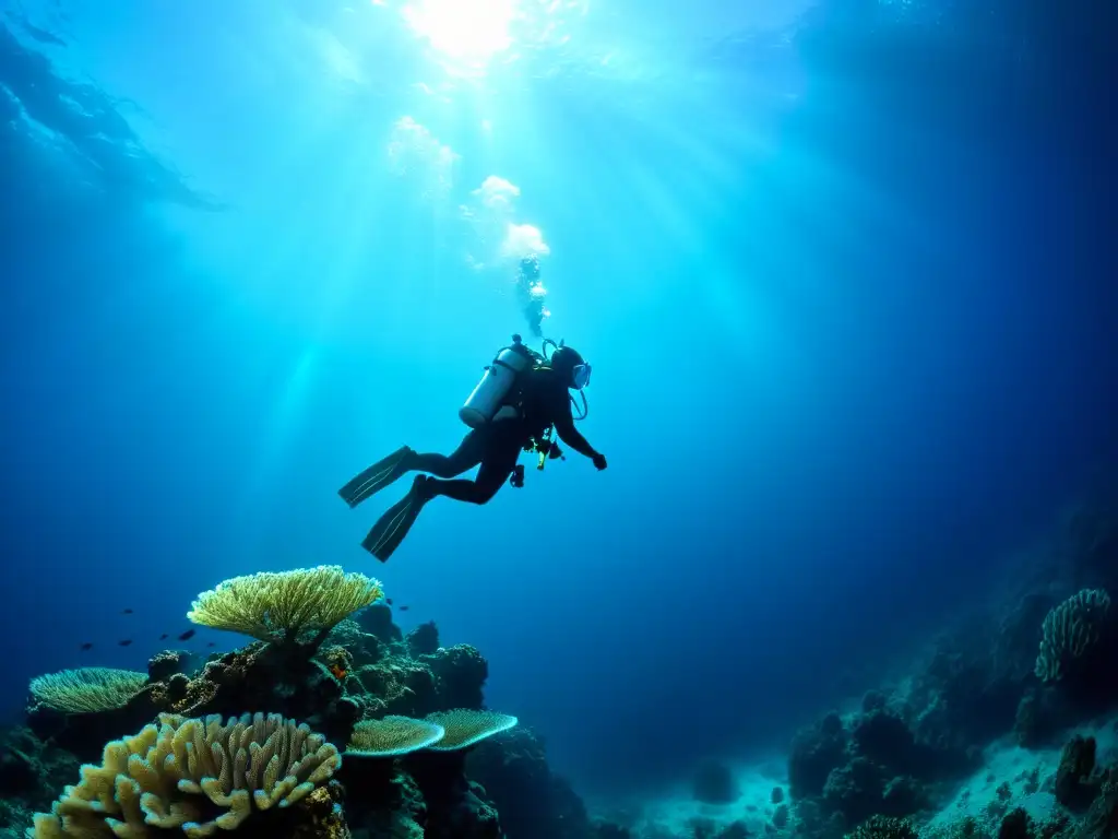 Un grupo de buceadores técnicos desciende en el abismo azul profundo, explorando la belleza y desafíos del entrenamiento buceo técnico profundo