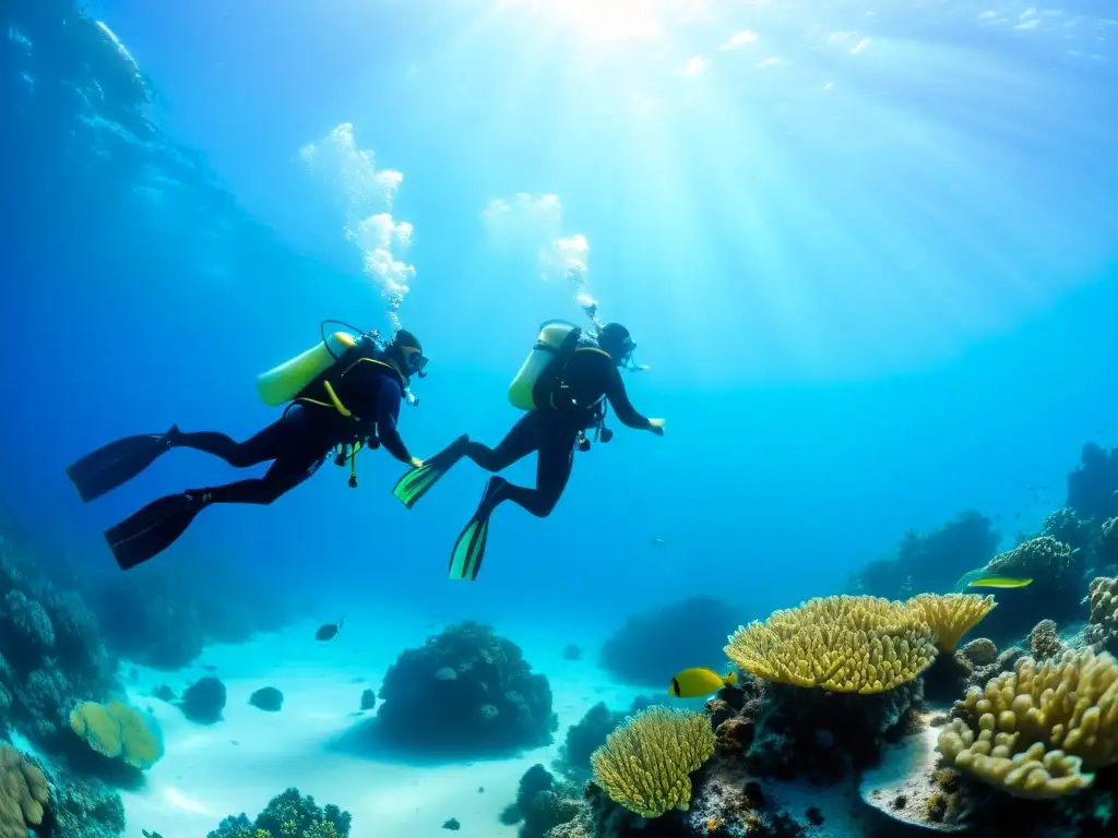 Un grupo de buzos de élite, equipados con trajes de buceo, nadando con gracia en aguas cristalinas