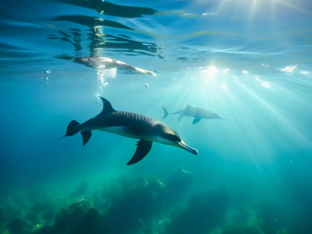 Grupo de cormoranes nadando grácilmente en aguas cristalinas, vital para la salud de los mares