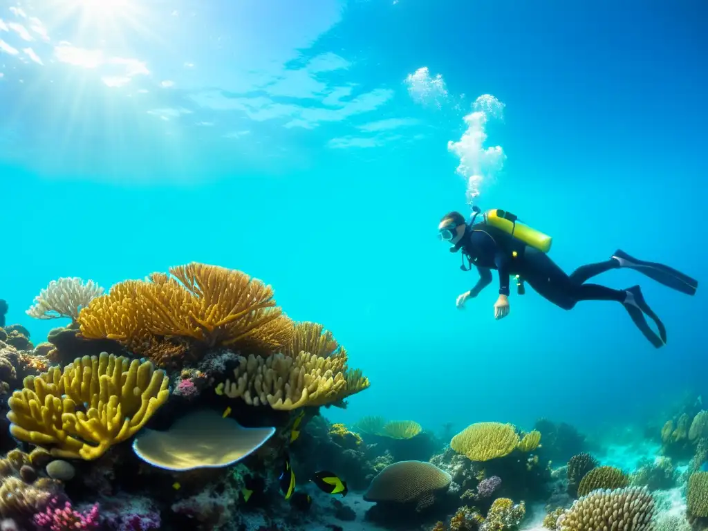 Grupo de investigadores marinos aficionados explorando un arrecife de coral, demostrando la Participación de Aficionados en Investigación Marina