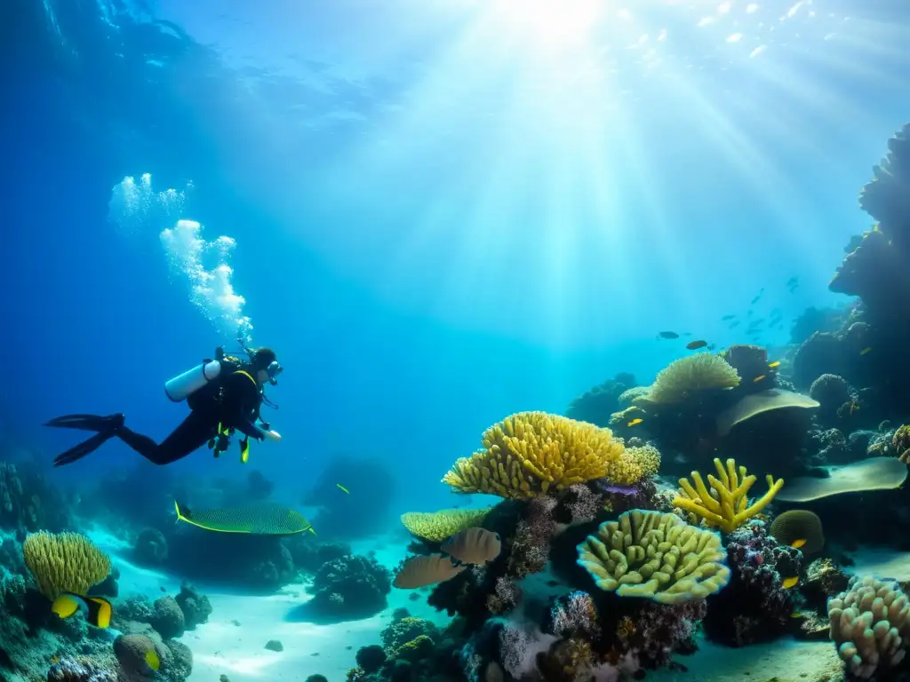 Un grupo de mujeres buceadoras explorando un arrecife de coral vibrante con consideraciones de salud buceo mujeres