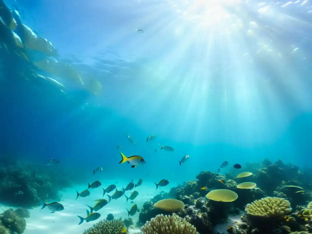 Un grupo de peces coloridos nada entre corales vibrantes en aguas cristalinas