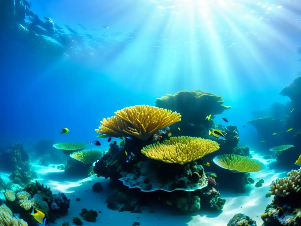 Arrecife de coral vibrante: belleza submarina Una hermosa imagen submarina que muestra la biodiversidad marina en literatura, con un vibrante arrecife de coral, peces coloridos y plantas marinas