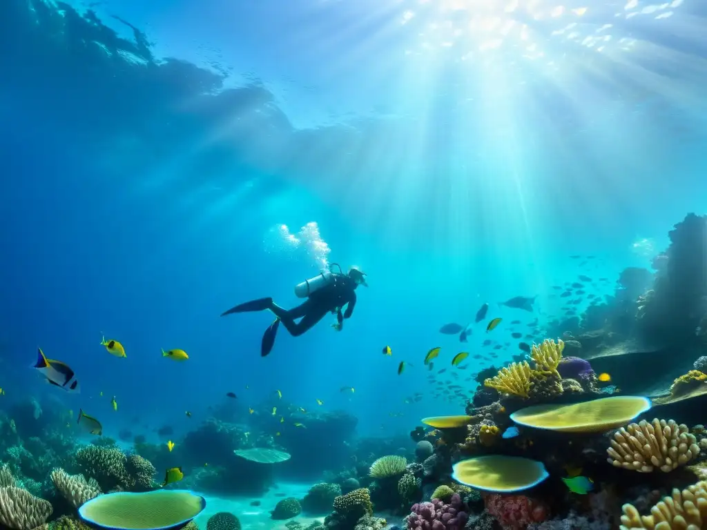 Una hermosa fotografía submarina de un vibrante arrecife de coral rebosante de vida marina diversa