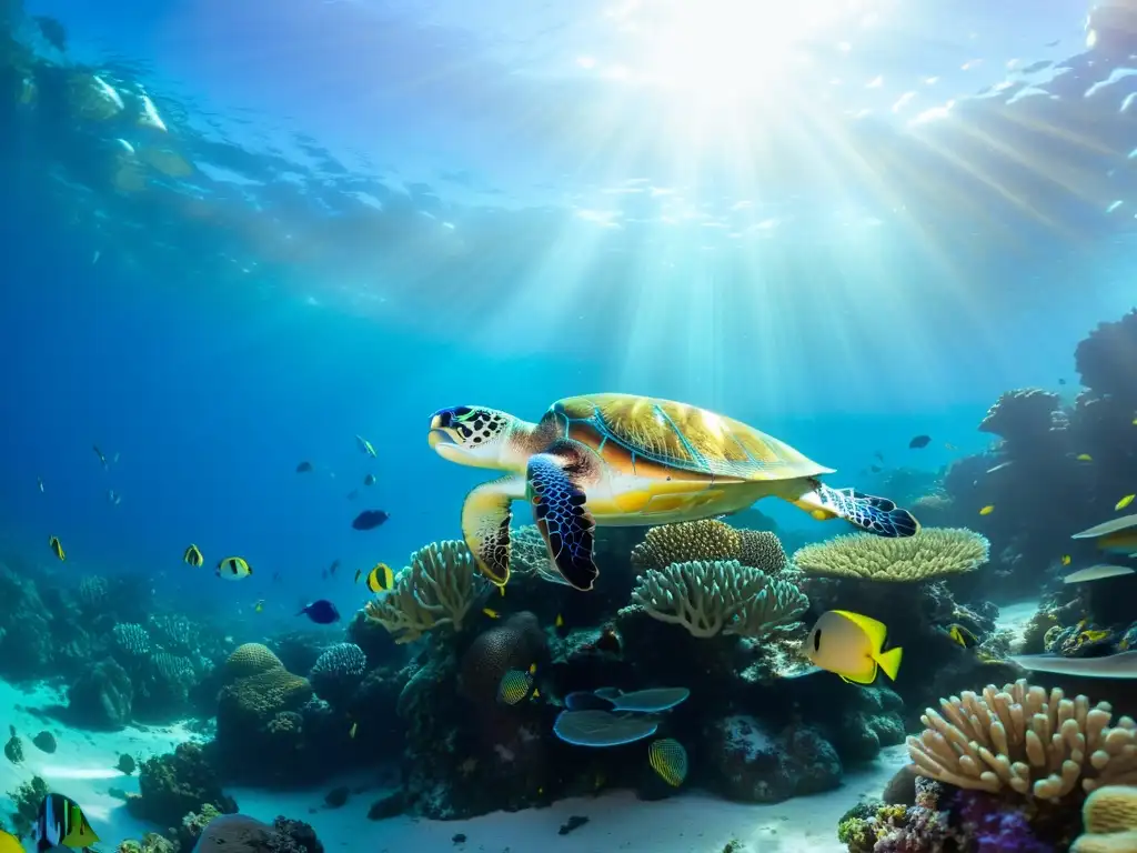 Una hermosa fotografía submarina de un vibrante arrecife de coral rebosante de vida marina diversa