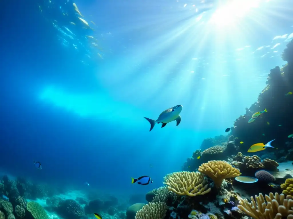 Una hermosa fotografía submarina muestra un vibrante arrecife de coral lleno de vida