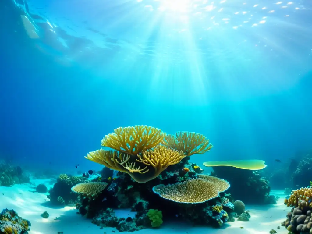 Un hermoso arrecife de coral en agua cristalina con vida marina variada