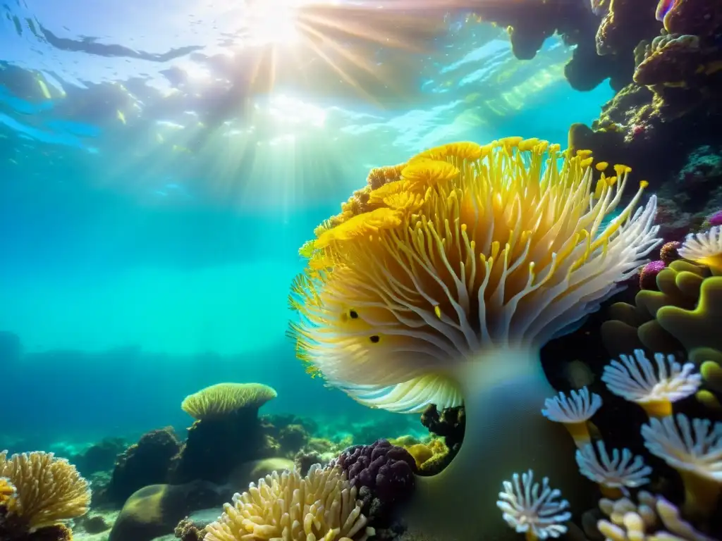 Un hermoso arrecife de coral submarino con peces coloridos y anémonas de mar vibrantes