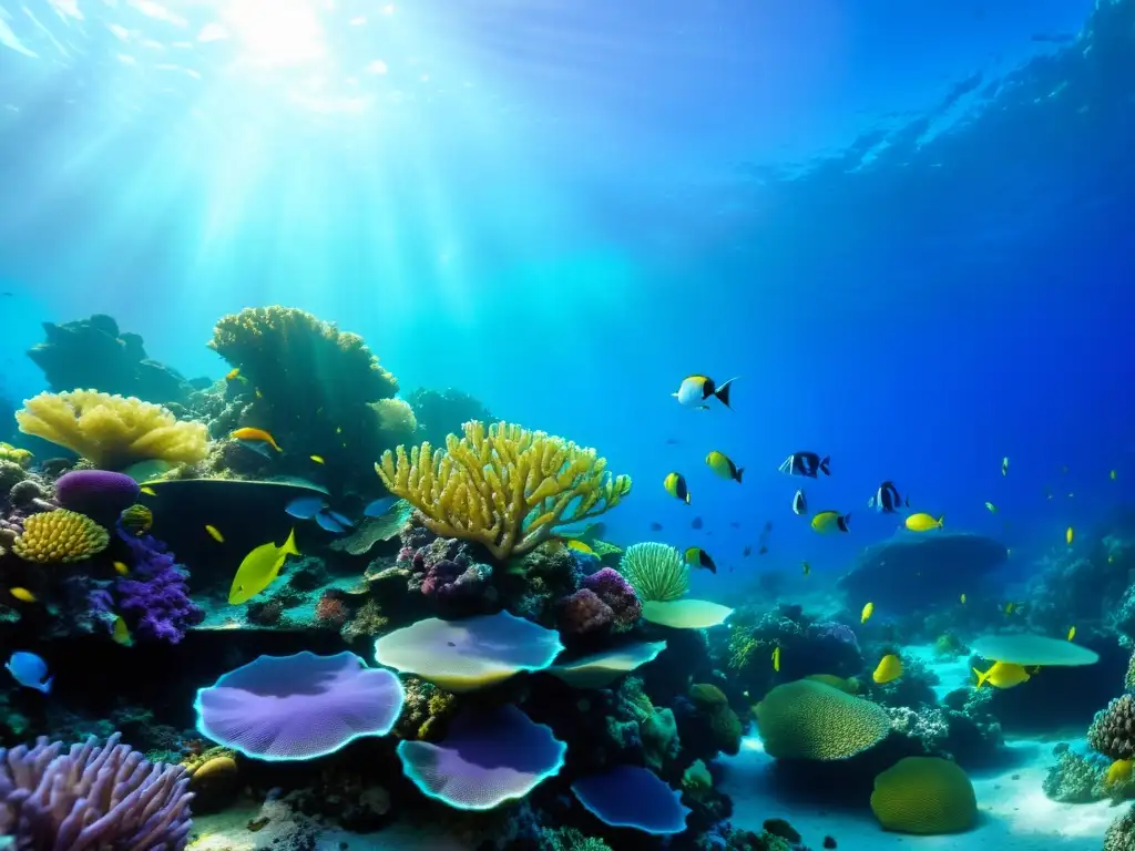 Arrecife de coral vibrante: vida marina en colores Hermoso arrecife de coral vibrante, reflejo de la vitalidad de los humedales como aliados contra el cambio climático