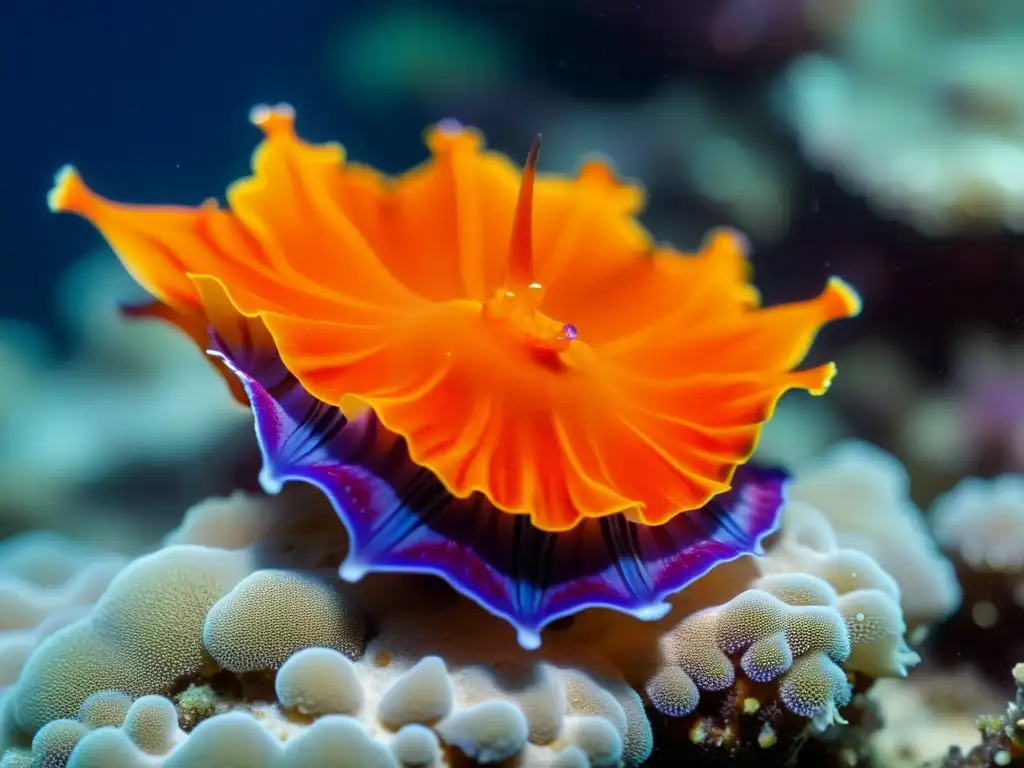 Un hermoso nudibranquio español (Hexabranchus sanguineus) vistiendo colores vibrantes mientras se desliza entre corales