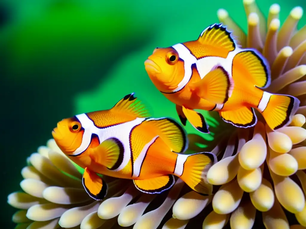 Clownfish cuidando huevos en anémonas marinas