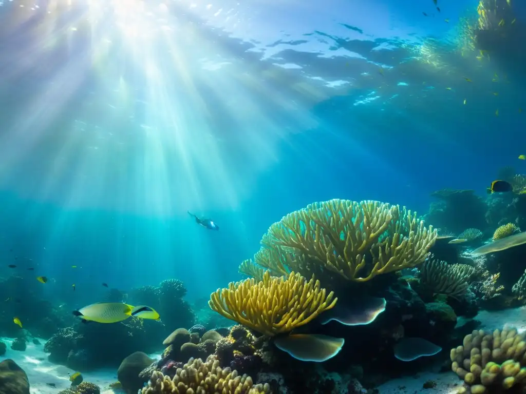 Imagen de un acuario que recrea corrientes marinas, mostrando un arrecife vibrante con vida marina colorida y plantas ondulantes