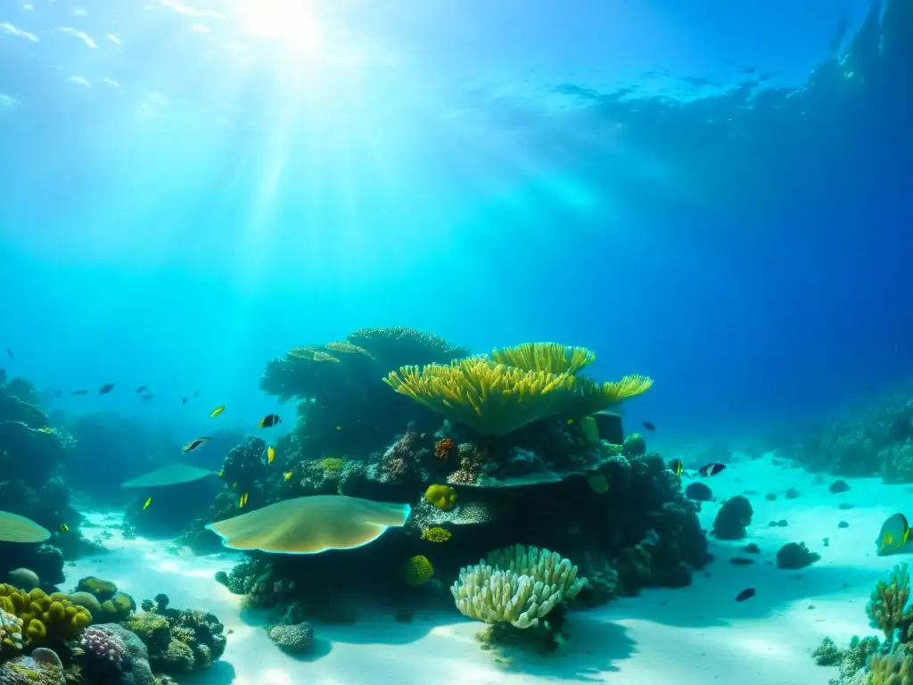 Imagen de arrecife de coral colorido y vida marina en el Caribe