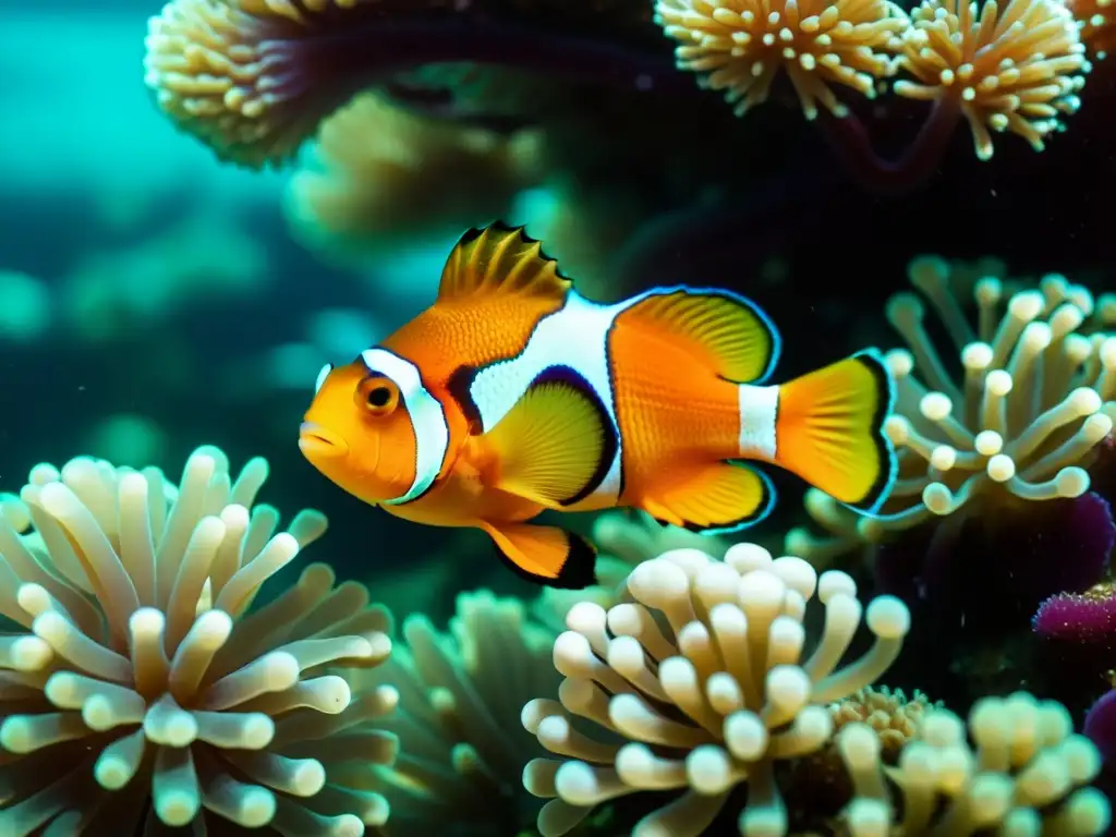 Imagen 8k de arrecife de coral en ecosistema marino tropical, muestra simbiosis en mares tropicales con detalle y claridad impresionantes