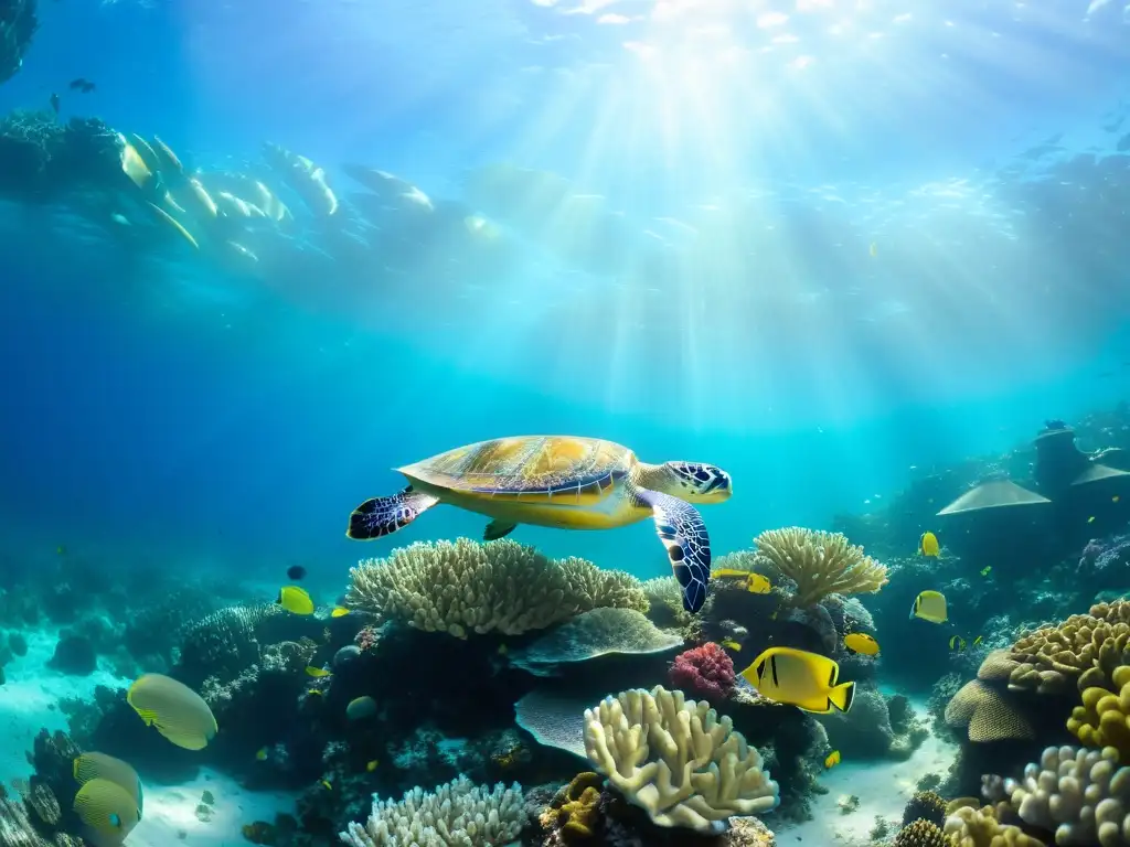 Imagen de arrecife de coral vibrante, lleno de vida marina, mostrando la importancia de las Áreas Protegidas Marinas Colaboración Internacional