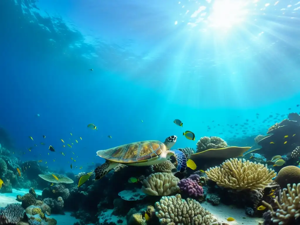 Esplendor del Arrecife de Coral: Vida Marina en 8k Imagen detallada de un vibrante arrecife de coral en su hábitat natural, destacando la diversidad marina