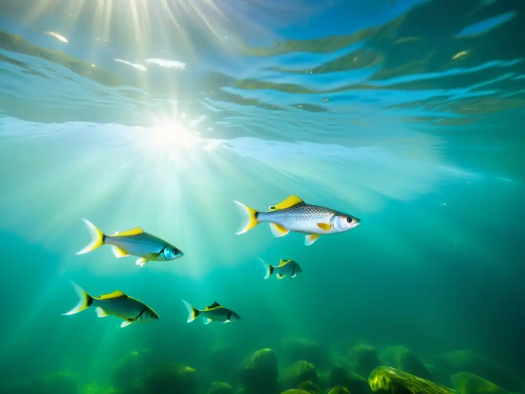 Imagen emocionante de supervivencia peces diádromos en río de aguas cristalinas, mostrando su hábitat natural y supervivencia en el agua dulce