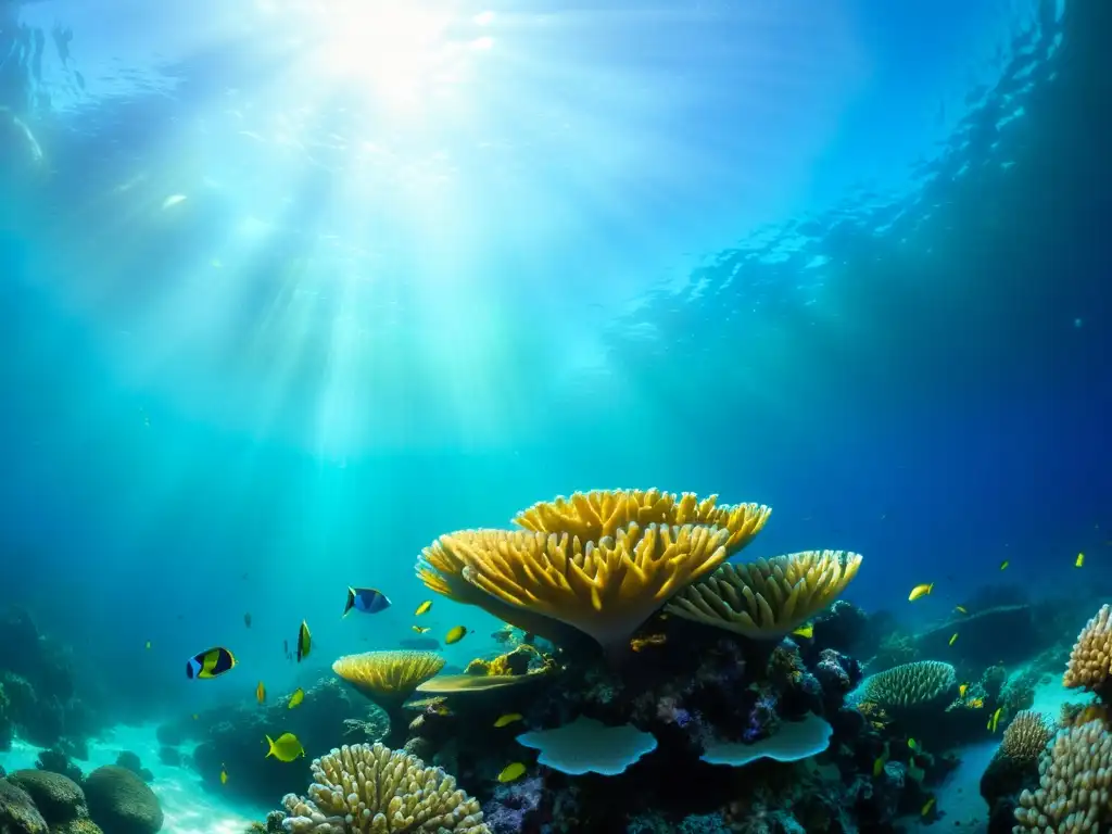 Imagen fascinante de arrecife de coral vibrante, vida marina colorida y equilibrio ecológico, impacto social de la desalinización