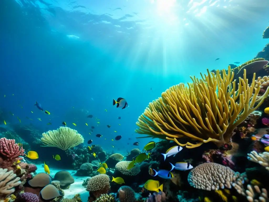 Imagen impactante del arrecife de coral, reflejando la belleza natural del mundo submarino y el impacto ambiental de restaurantes mariscos