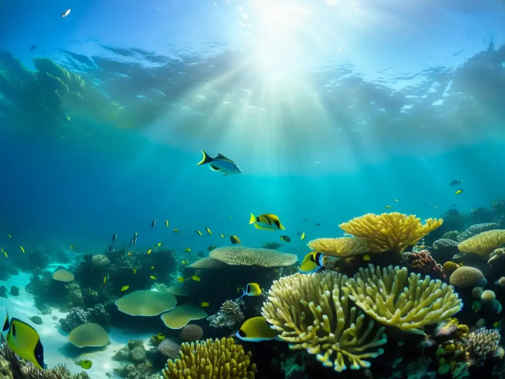 Imagen impactante de un arrecife de coral lleno de vida marina, resaltando la importancia de preservar la costa del impacto de la erosión