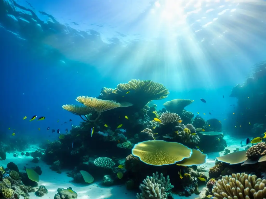 Imagen impactante de un arrecife de coral lleno de vida marina y peces coloridos