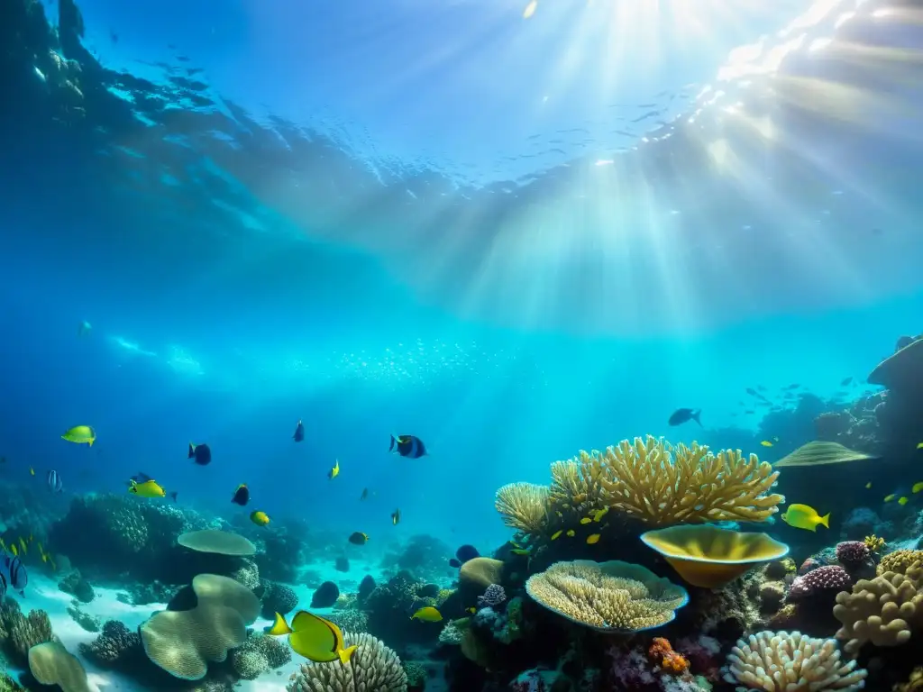 Imagen impactante de un arrecife de coral vibrante, lleno de peces coloridos y vida marina